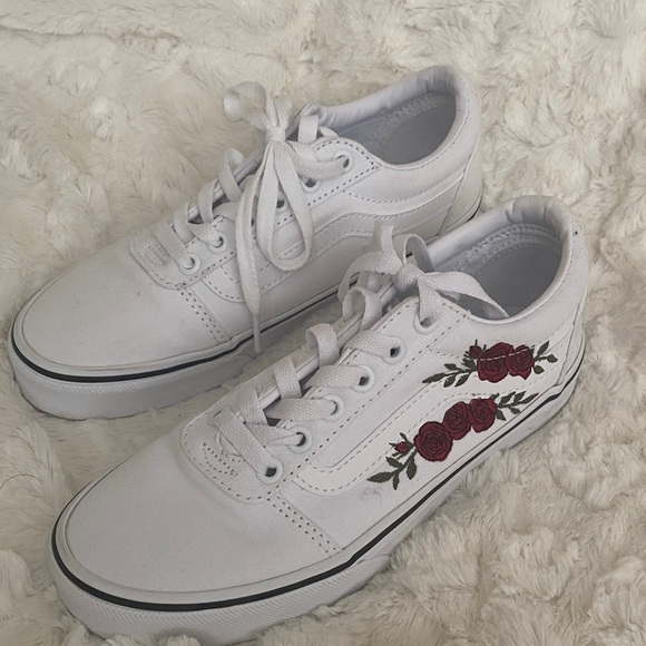 Vans White Sneakers with Red Floral Design - Picture 3 of 6